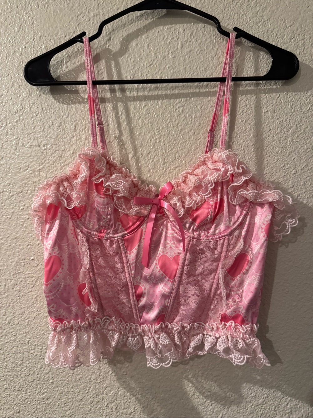 Sugar Thrillz Pink Heart Lace Bustier Crop Top